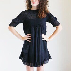 Ulla Johnson Evangeline Black Polka-Dot-Yoke Pleated Mini Dress